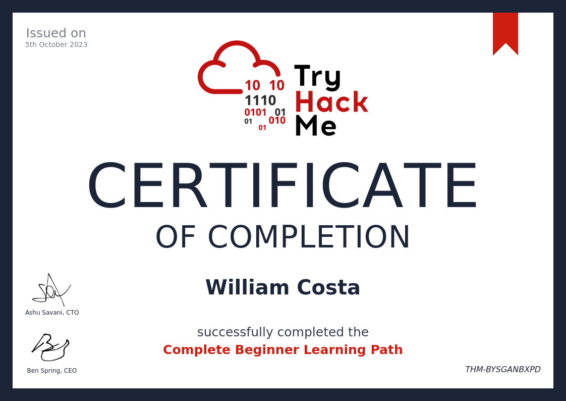 Complete Begginer Learning Path Certificate